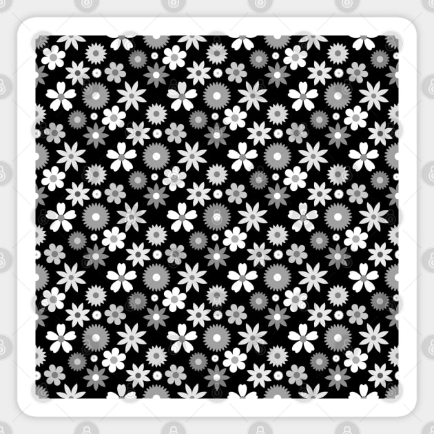 Retro Monochrome Flower Pattern Sticker by NataliePaskell